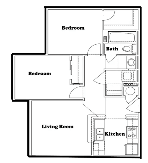 a floor plan of a house with bedrooms and a living room